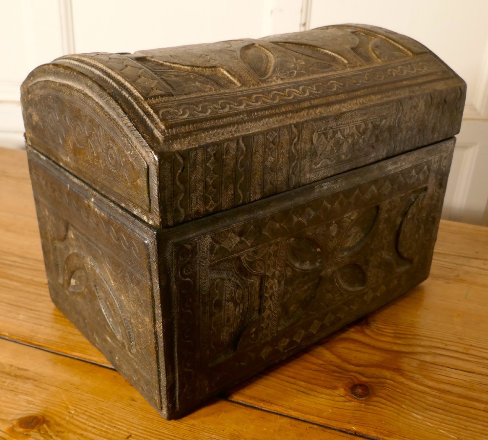 Dome Top Tooled Moroccan Leather Treasure Chest  View V