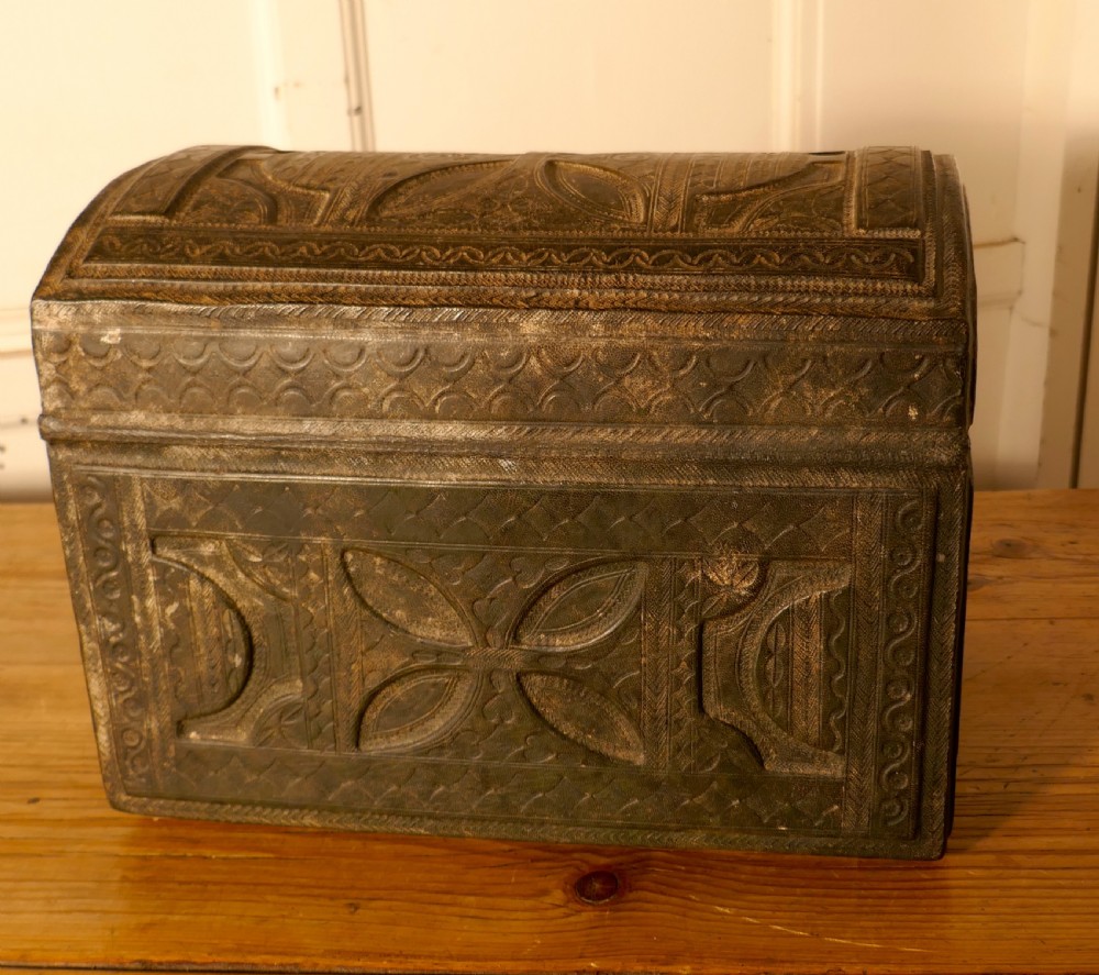 Dome Top Tooled Moroccan Leather Treasure Chest  View VI