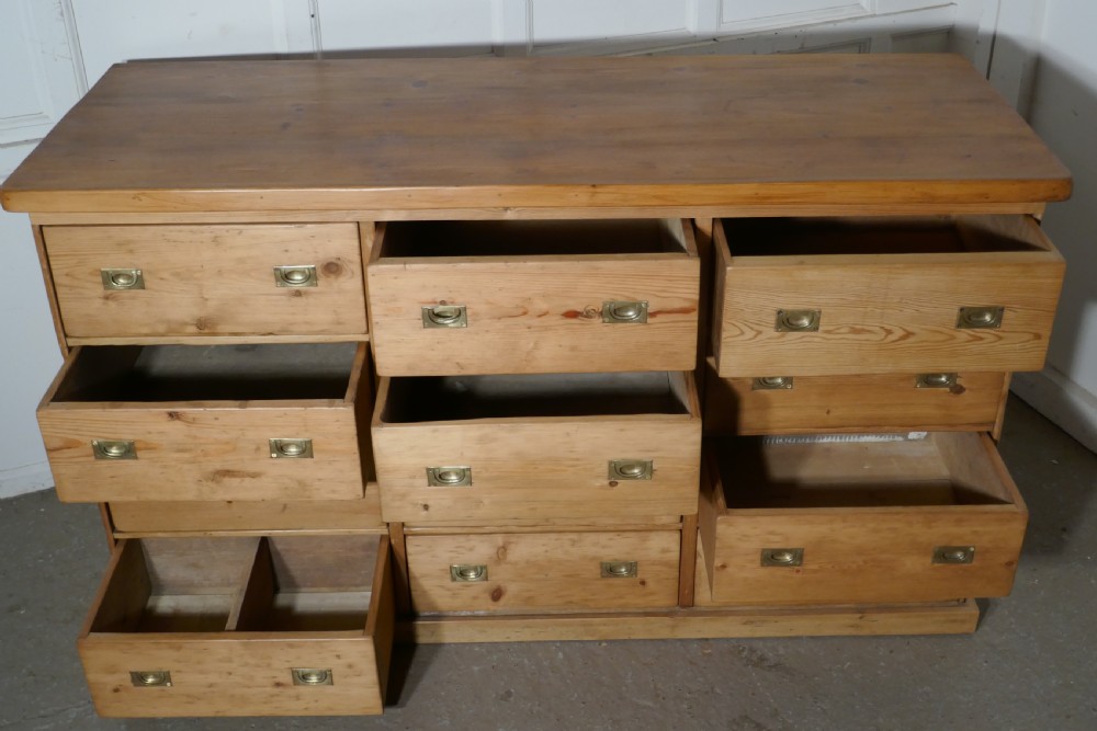 Large Victorian Pine 12 Drawer Haberdashery Island Counter View VII