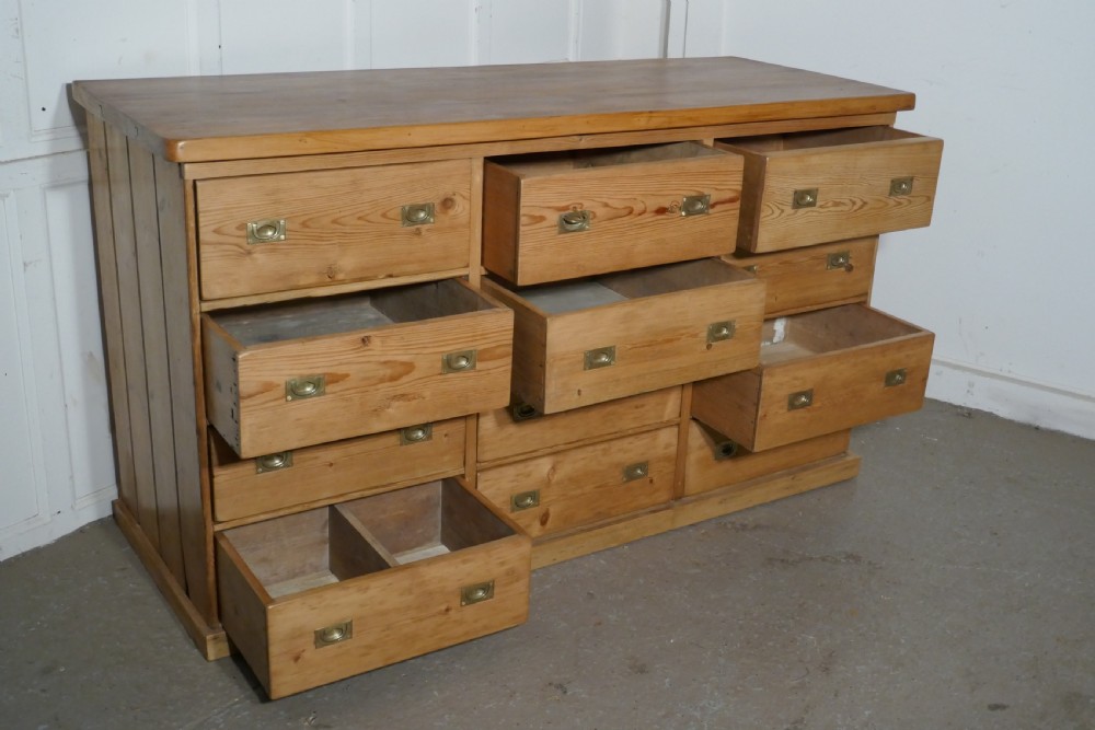 Large Victorian Pine 12 Drawer Haberdashery Island Counter View VIII
