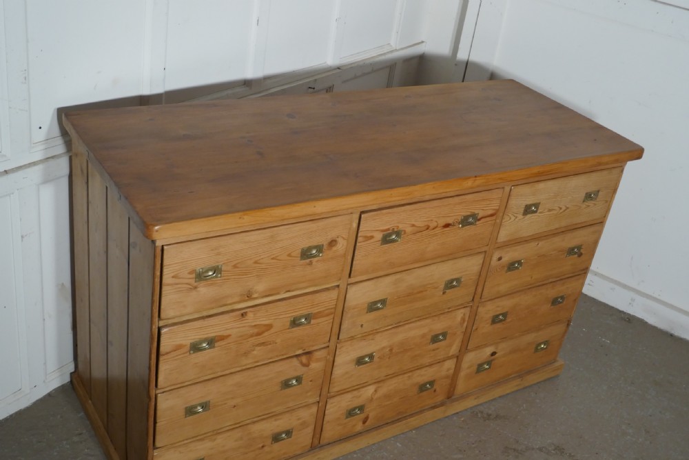 Large Victorian Pine 12 Drawer Haberdashery Island Counter View IX
