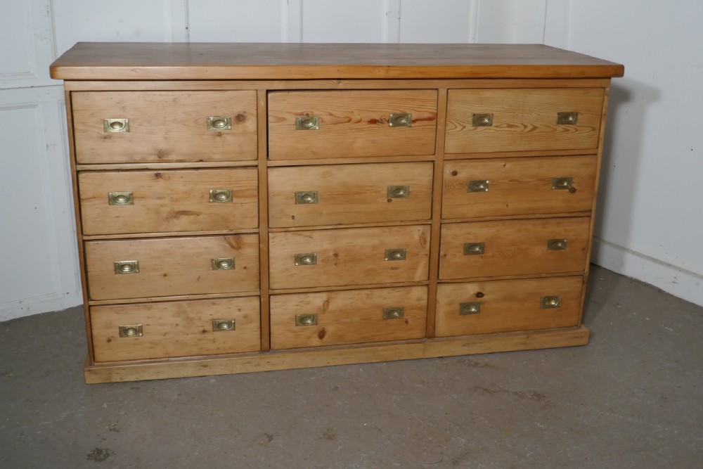 Large Victorian Pine 12 Drawer Haberdashery Island Counter View X