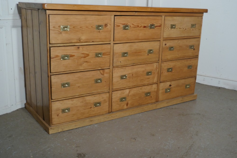 Large Victorian Pine 12 Drawer Haberdashery Island Counter View XI
