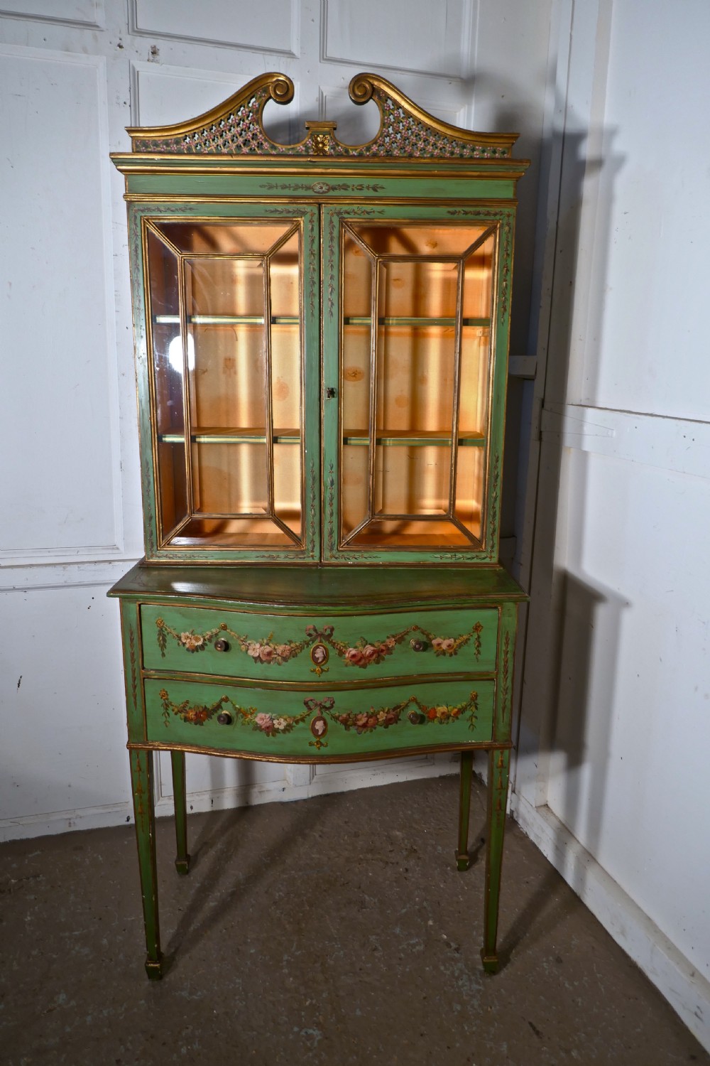 Edwardian Hand Painted Cabinet on Chest of Drawers