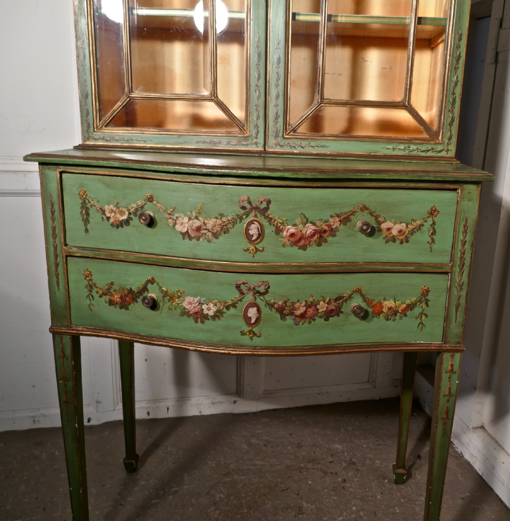 Edwardian Hand Painted Cabinet on Chest of Drawers View III