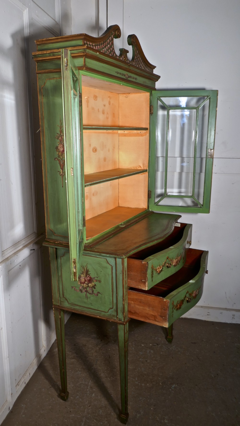 Edwardian Hand Painted Cabinet on Chest of Drawers View VIII