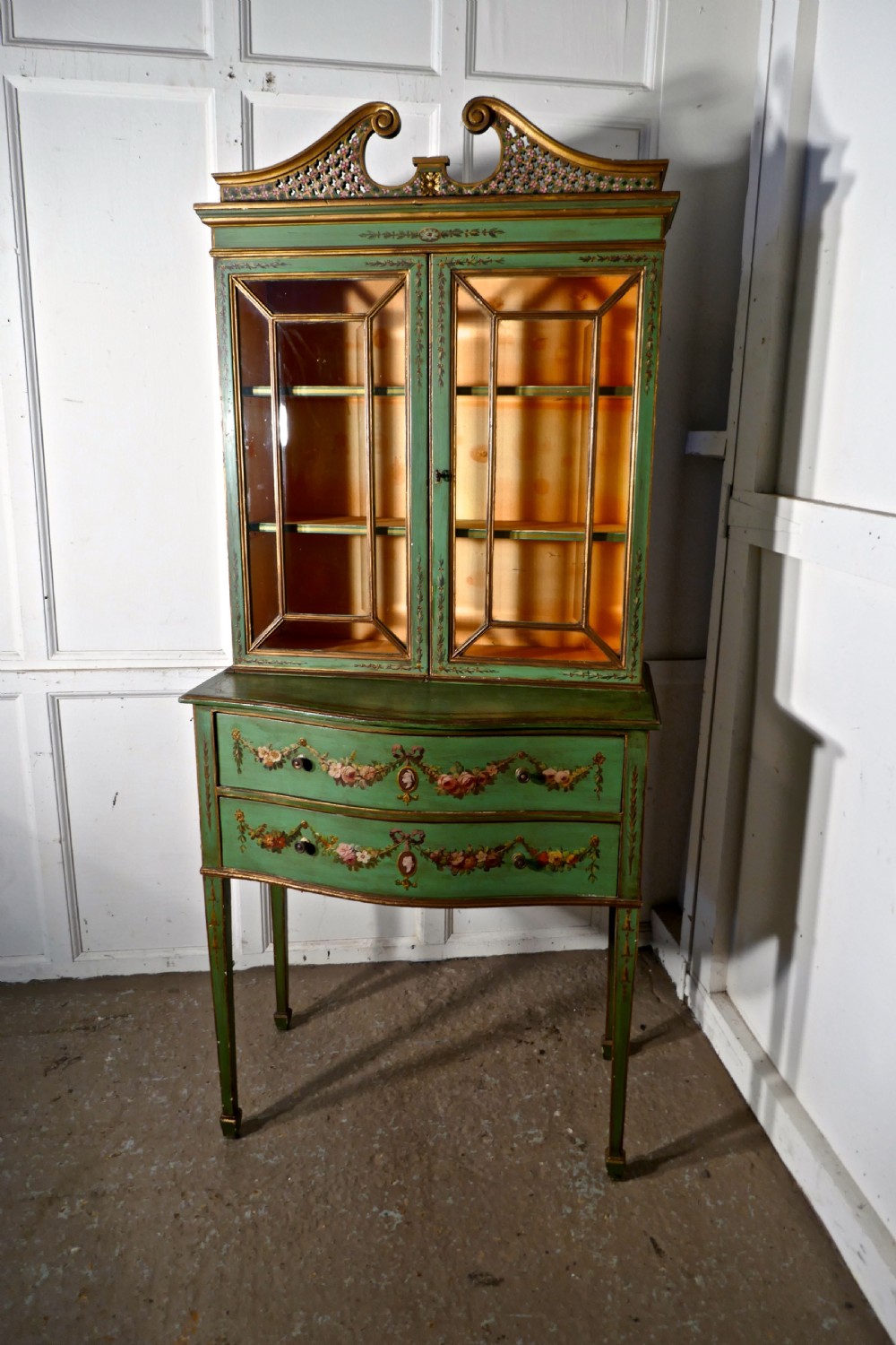 Edwardian Hand Painted Cabinet on Chest of Drawers View IX