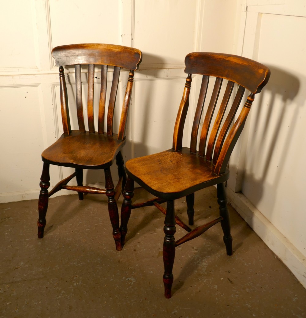 A pair of Victorian Beech & Elm Splat Back Chairs View V