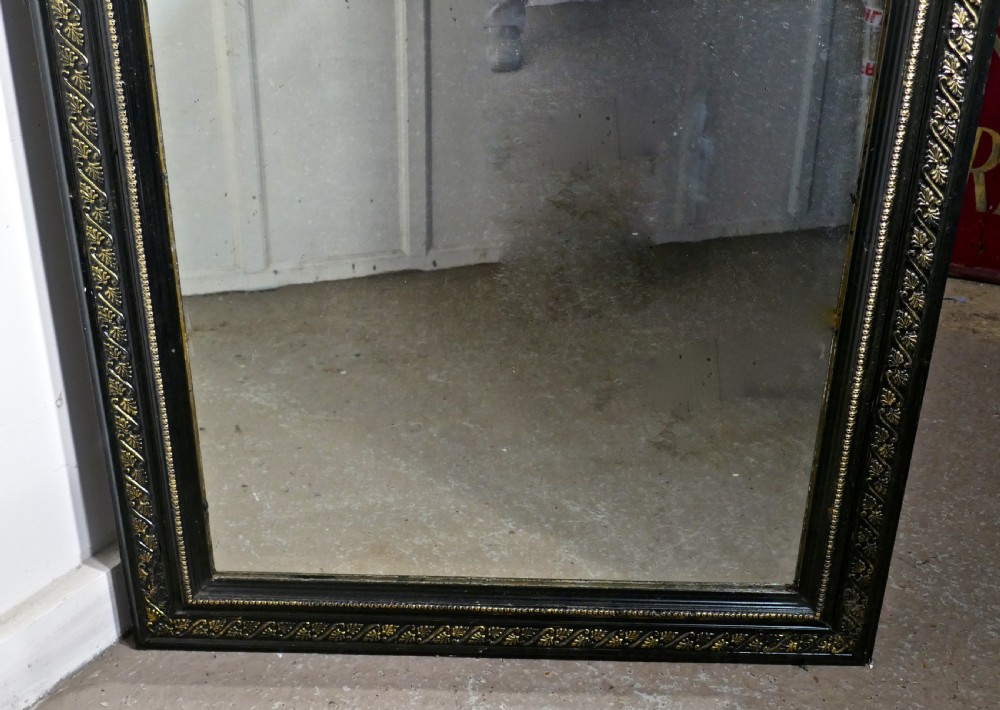 Large French Ebonised and Gilt Wall Mirror, Reclining Cherubs Crest  View IV