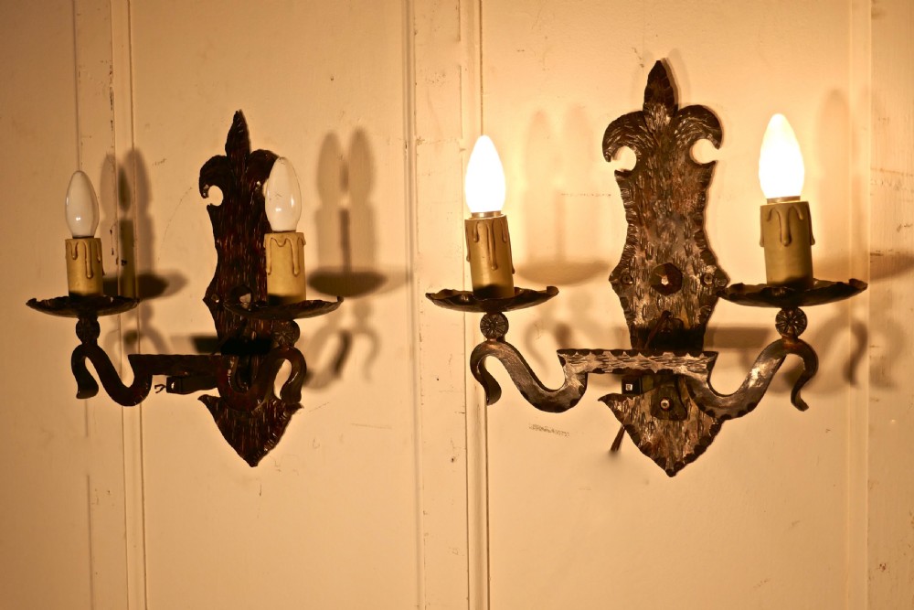 A Superb pair of French Arts and Crafts Gothic Iron Wall Lights  View III