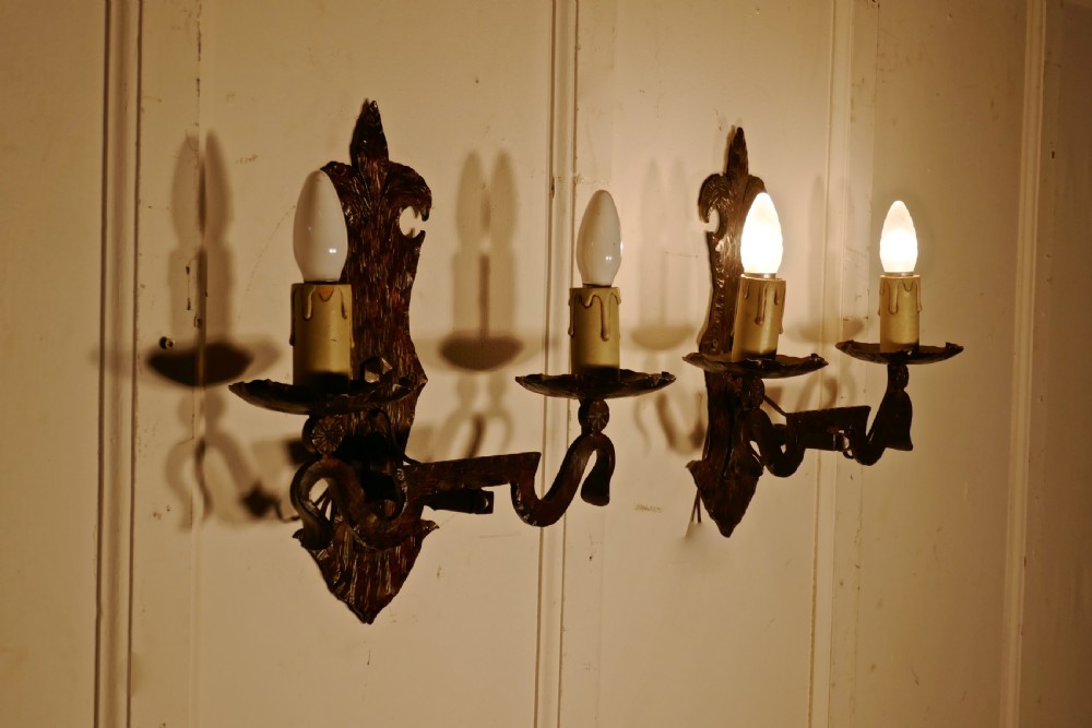 A Superb pair of French Arts and Crafts Gothic Iron Wall Lights  View II