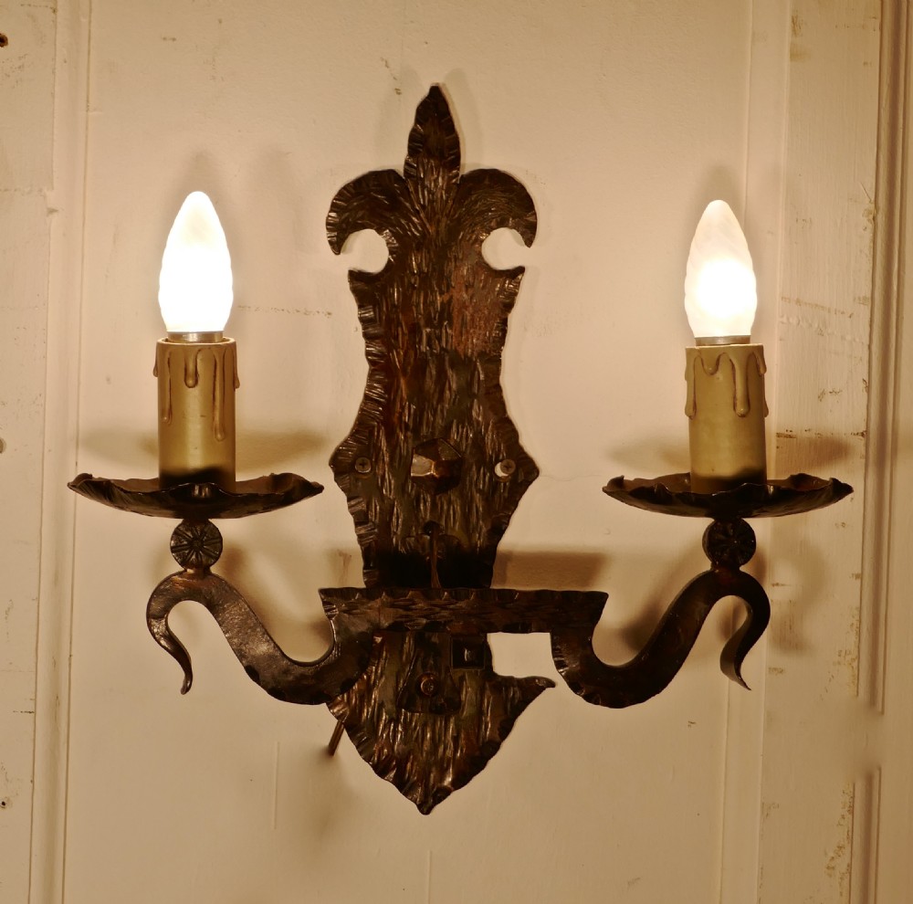 A Superb pair of French Arts and Crafts Gothic Iron Wall Lights  View V
