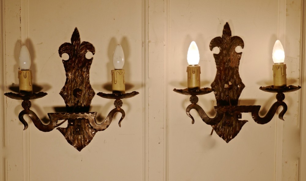 A Superb pair of French Arts and Crafts Gothic Iron Wall Lights  View VI