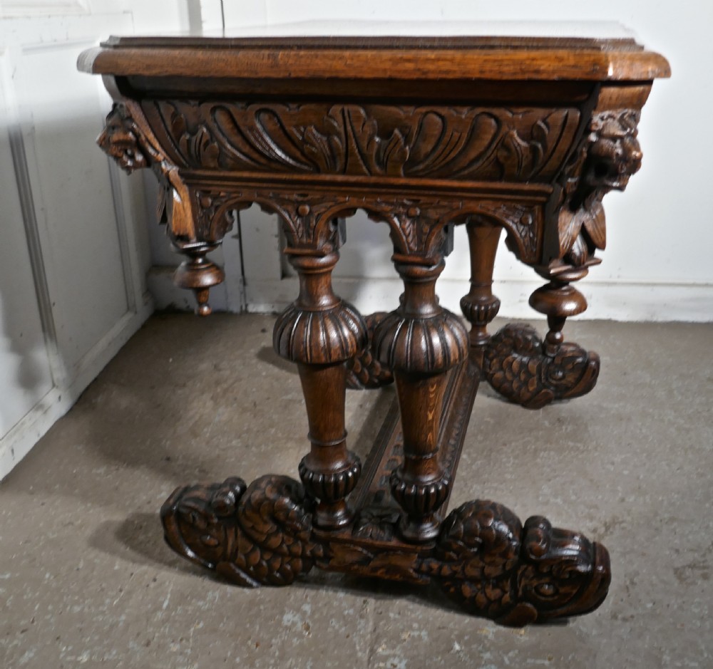 19th Century Green Man Carved Golden Oak Hall or Centre Table View III