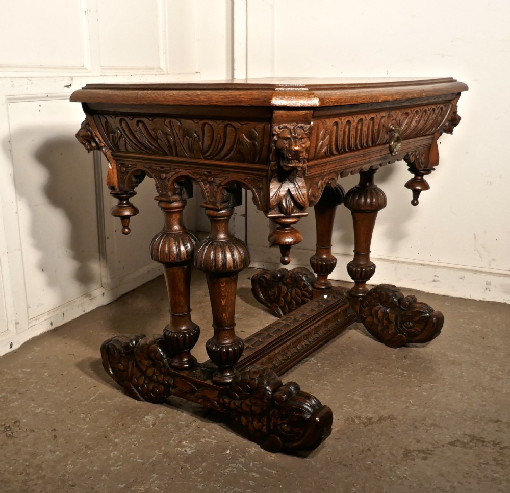 19th Century Green Man Carved Golden Oak Hall or Centre Table