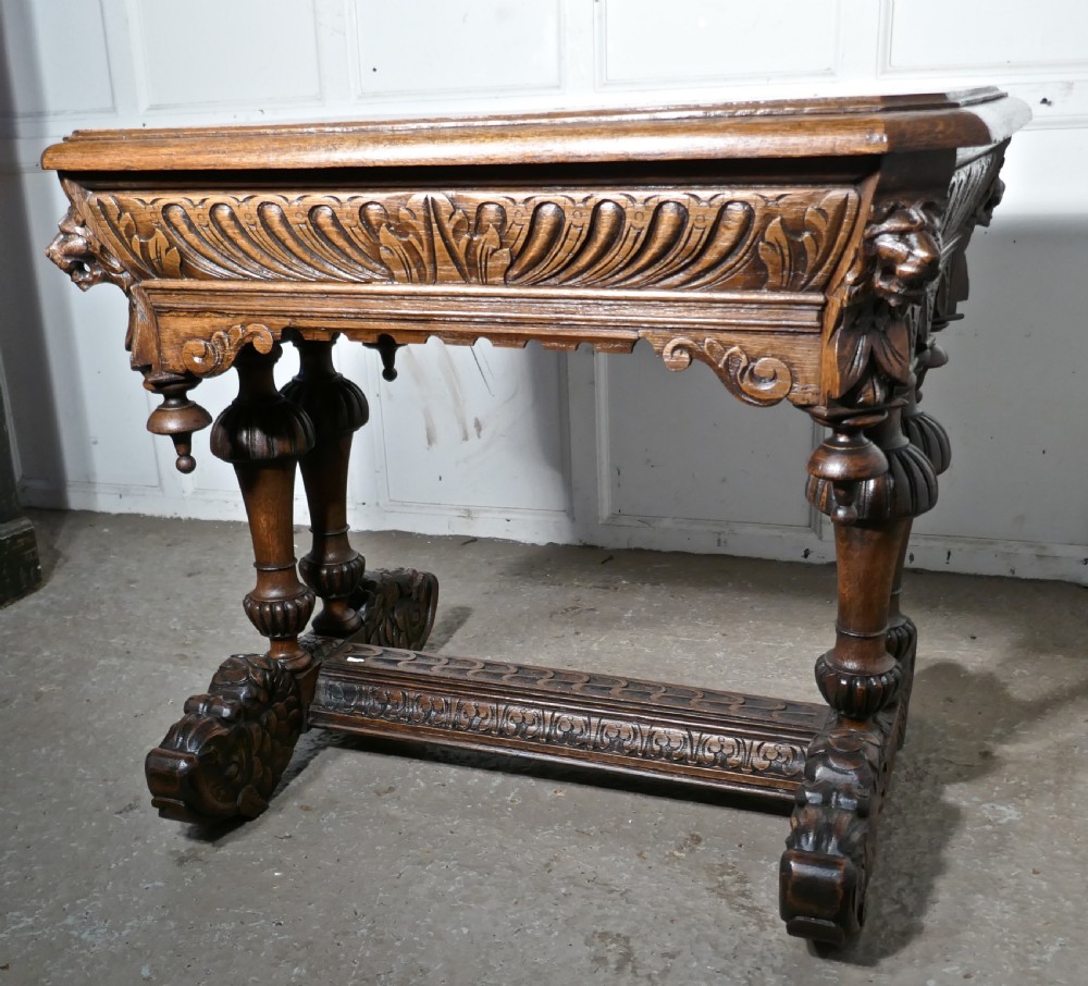19th Century Green Man Carved Golden Oak Hall or Centre Table View V