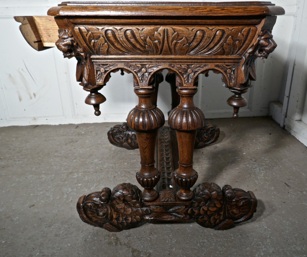 19th Century Green Man Carved Golden Oak Hall or Centre Table View VII