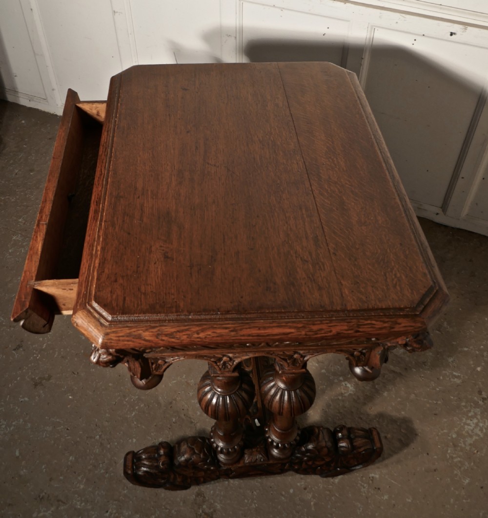 19th Century Green Man Carved Golden Oak Hall or Centre Table View VIII