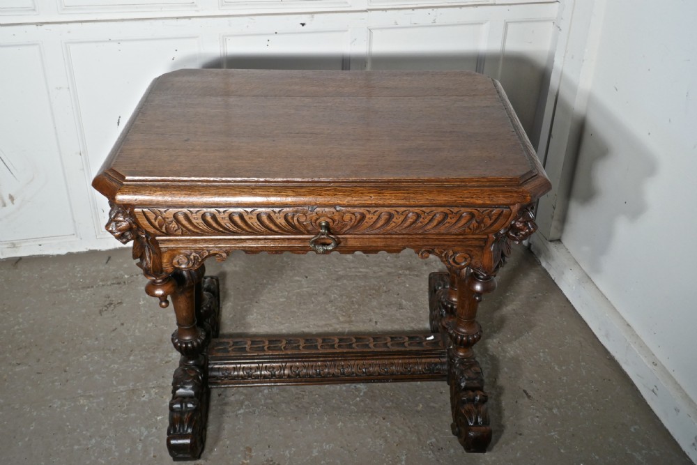 19th Century Green Man Carved Golden Oak Hall or Centre Table View X