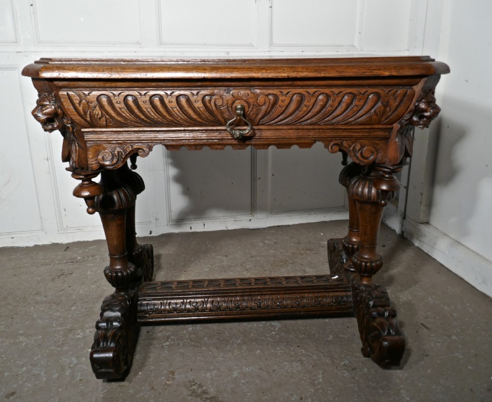 19th Century Green Man Carved Golden Oak Hall or Centre Table View XI