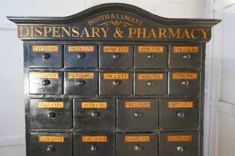 19th Century Chemist Drawers 37 Drawer, Painted Pharmacists Cabinet View III
