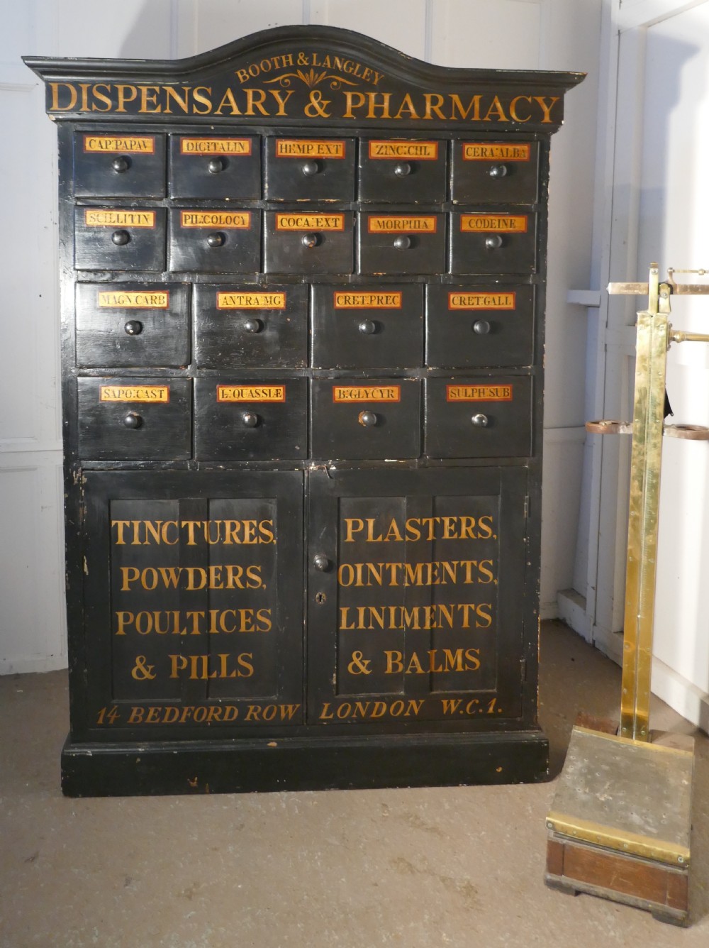 19th Century Chemist Drawers 37 Drawer, Painted Pharmacists Cabinet View V