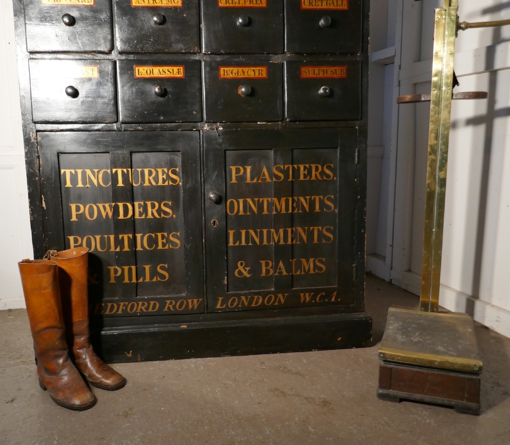 19th Century Chemist Drawers 37 Drawer, Painted Pharmacists Cabinet View VI