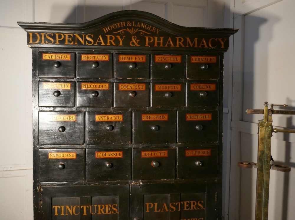 19th Century Chemist Drawers 37 Drawer, Painted Pharmacists Cabinet View VII