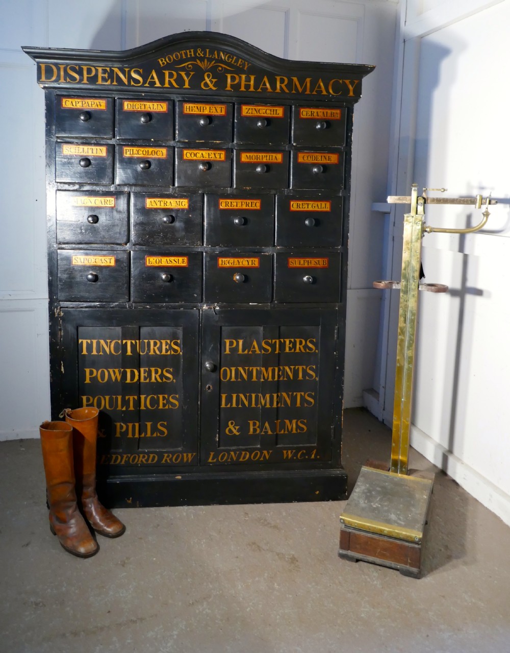 19th Century Chemist Drawers 37 Drawer, Painted Pharmacists Cabinet View VIII