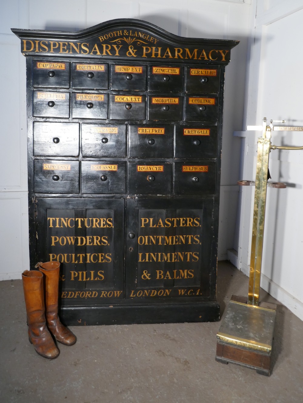 19th Century Chemist Drawers 37 Drawer, Painted Pharmacists Cabinet View IX