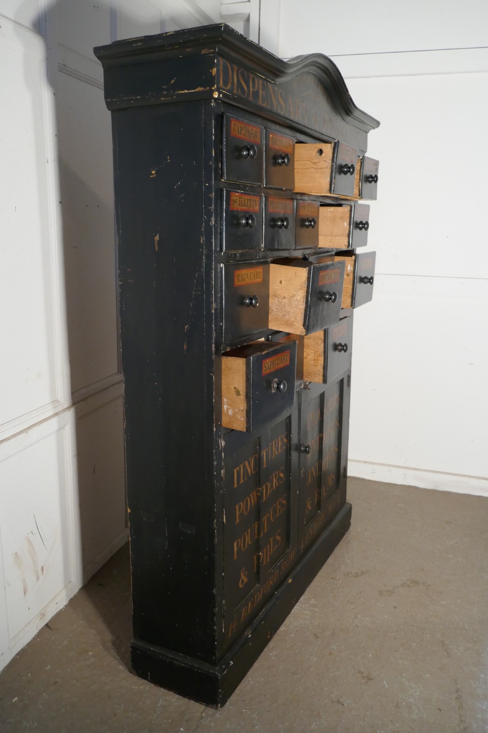 19th Century Chemist Drawers 37 Drawer, Painted Pharmacists Cabinet View X