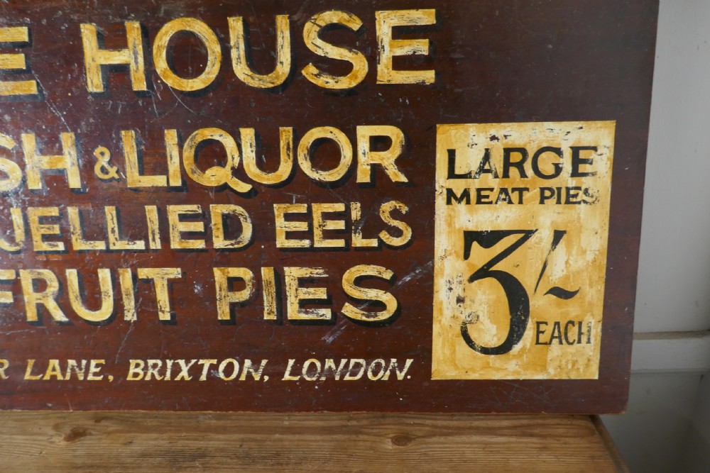 Large Painted Wooden Advertising Sign, Youngs London Eel and Pie Shop View VI