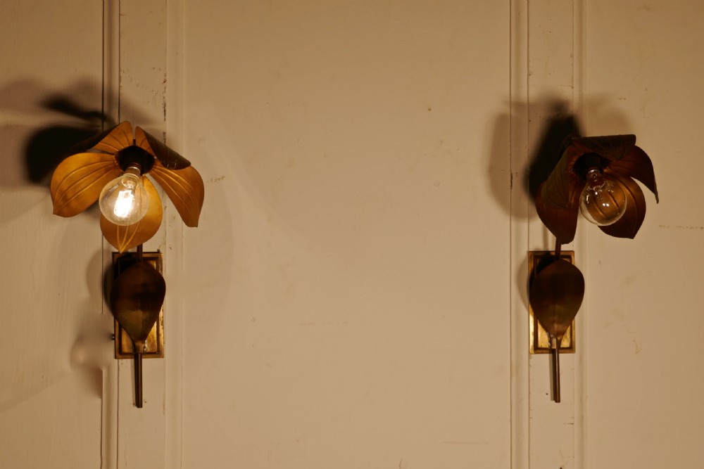 A Pair of French Art Deco Toleware Sunflower Wall Lights View V