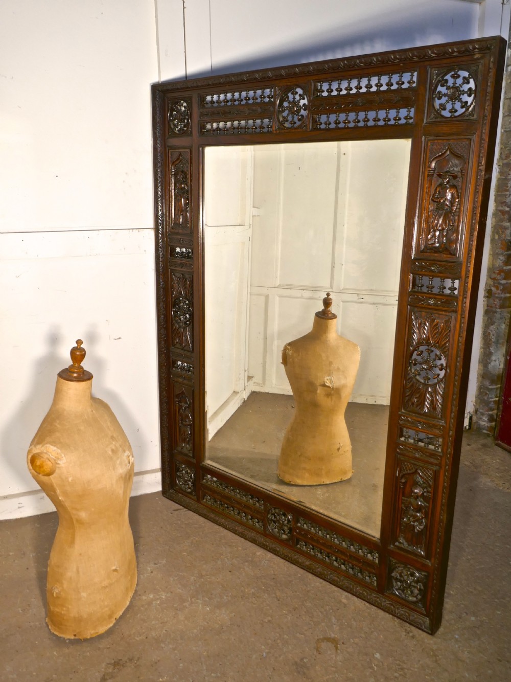 Very Large Bretton Carved Oak Wall Mirror View VI