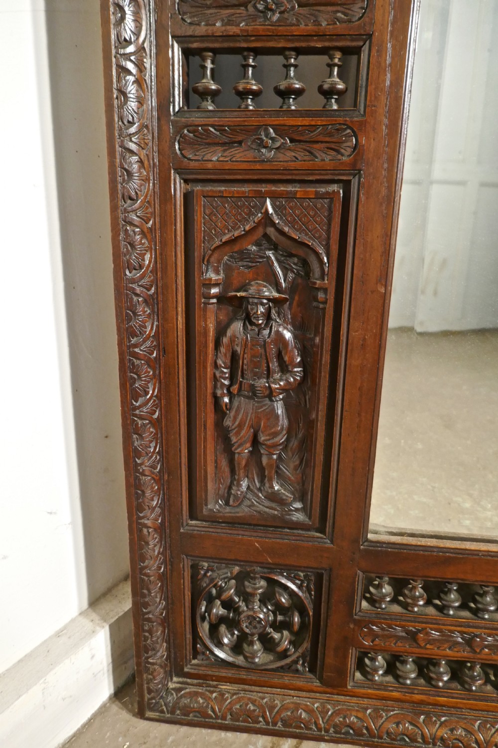 Very Large Bretton Carved Oak Wall Mirror View III