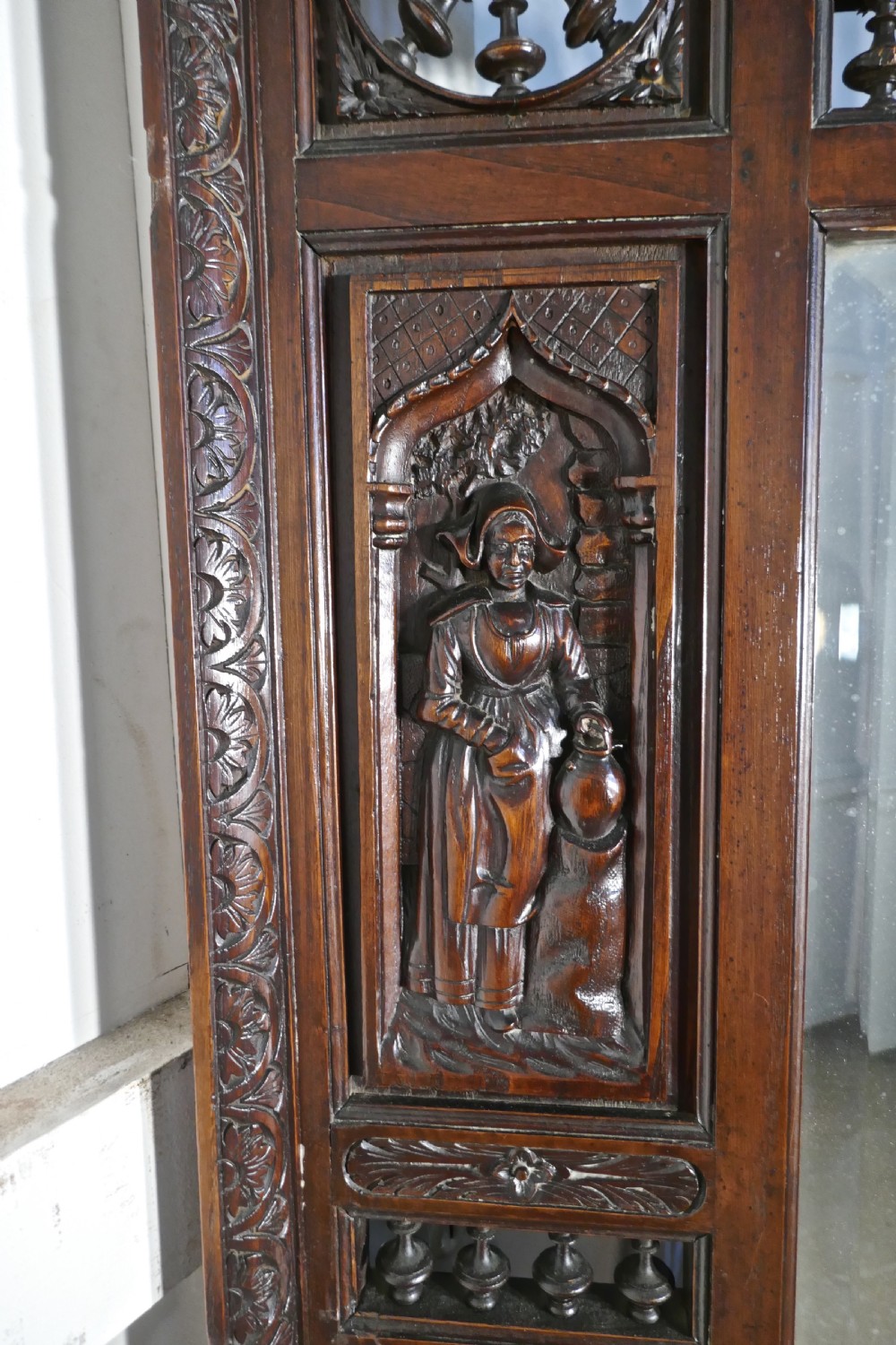 Very Large Bretton Carved Oak Wall Mirror View IV