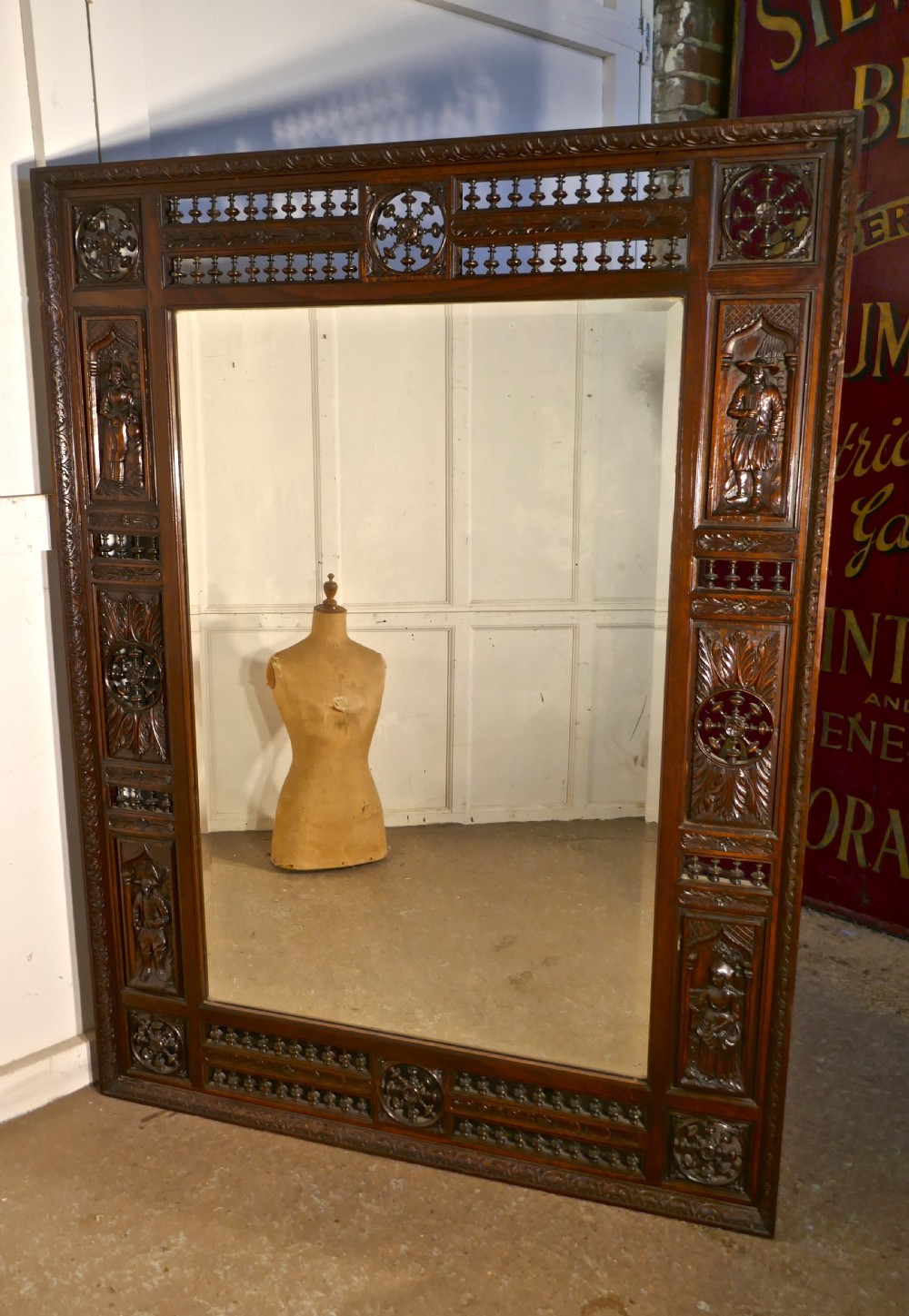Very Large Bretton Carved Oak Wall Mirror