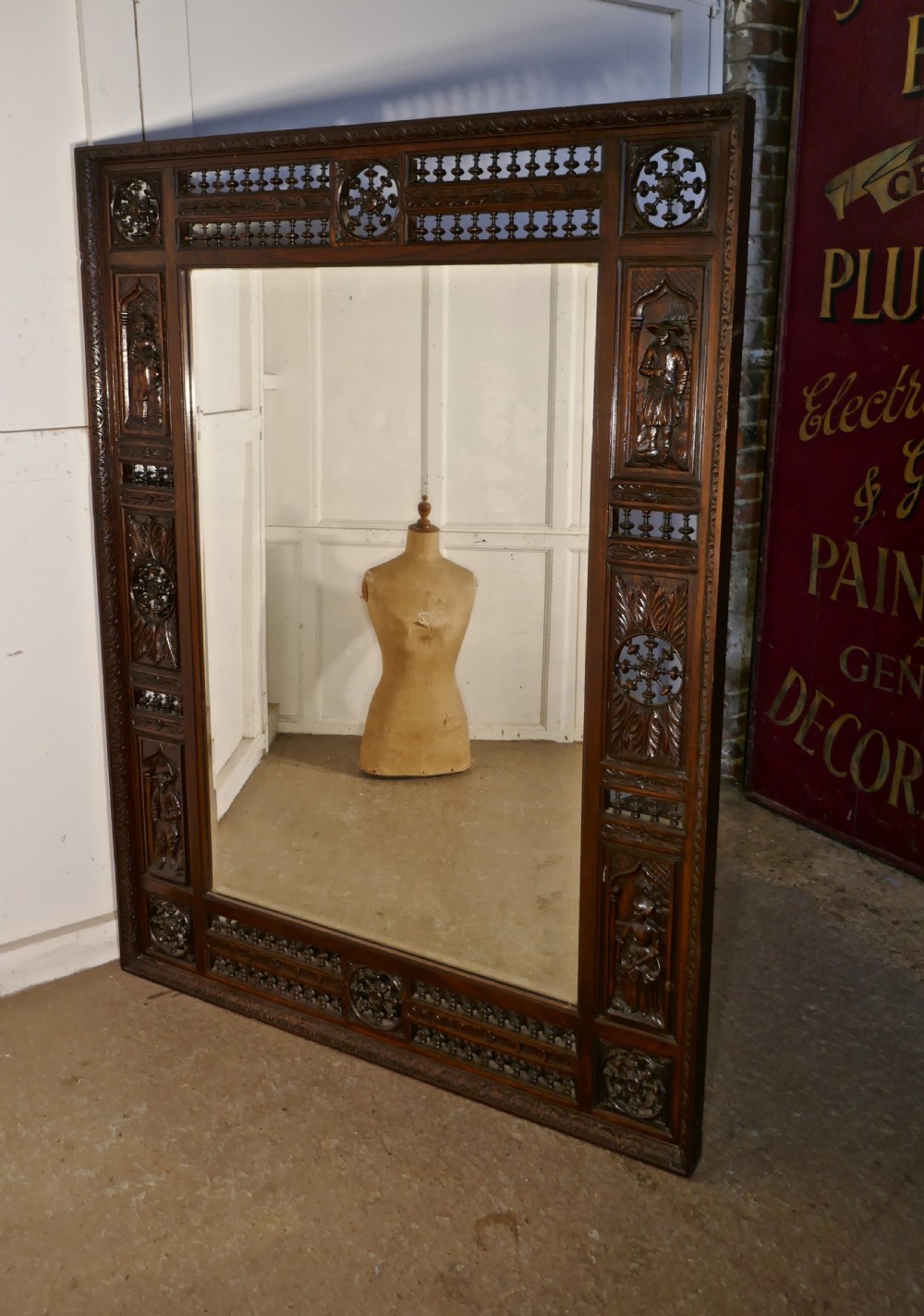 Very Large Bretton Carved Oak Wall Mirror View VII