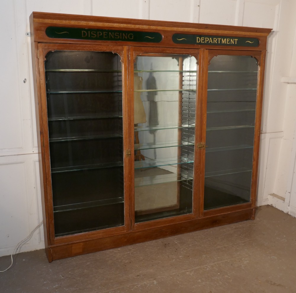 3 Door Edwardian Glazed Mahogany Chemists Pharmacy Cabinet 