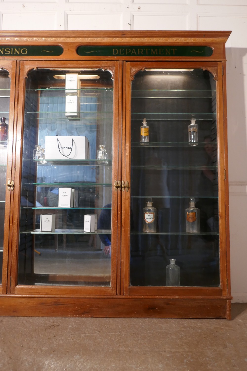 3 Door Edwardian Glazed Mahogany Chemists Pharmacy Cabinet  View II