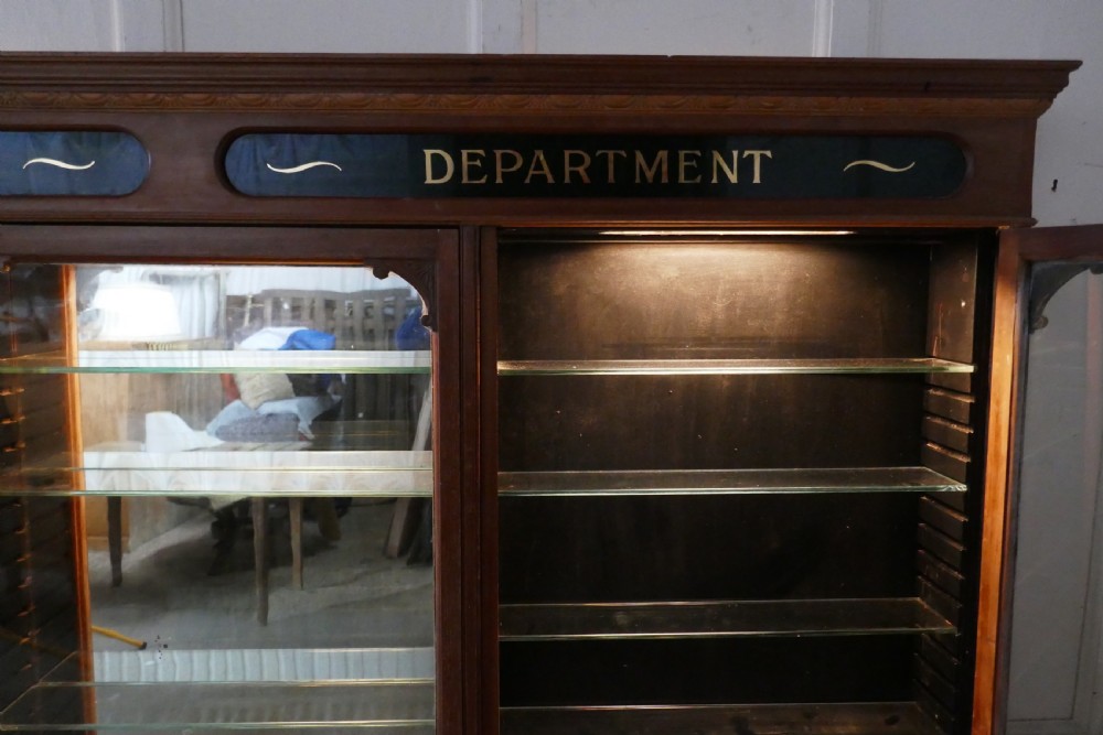 3 Door Edwardian Glazed Mahogany Chemists Pharmacy Cabinet  View VIII