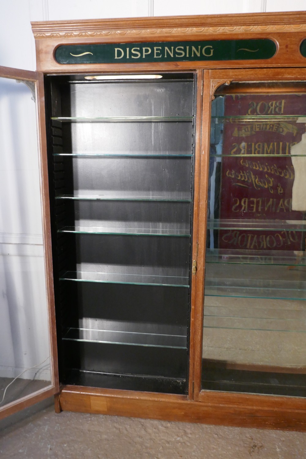 3 Door Edwardian Glazed Mahogany Chemists Pharmacy Cabinet  View X