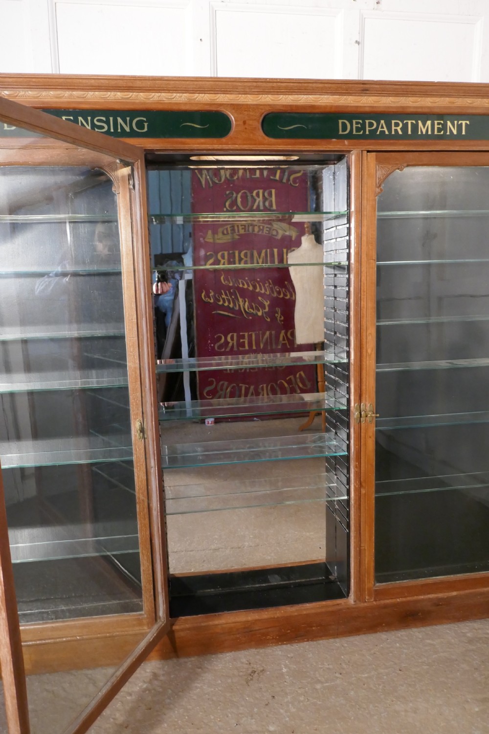 3 Door Edwardian Glazed Mahogany Chemists Pharmacy Cabinet  View XI