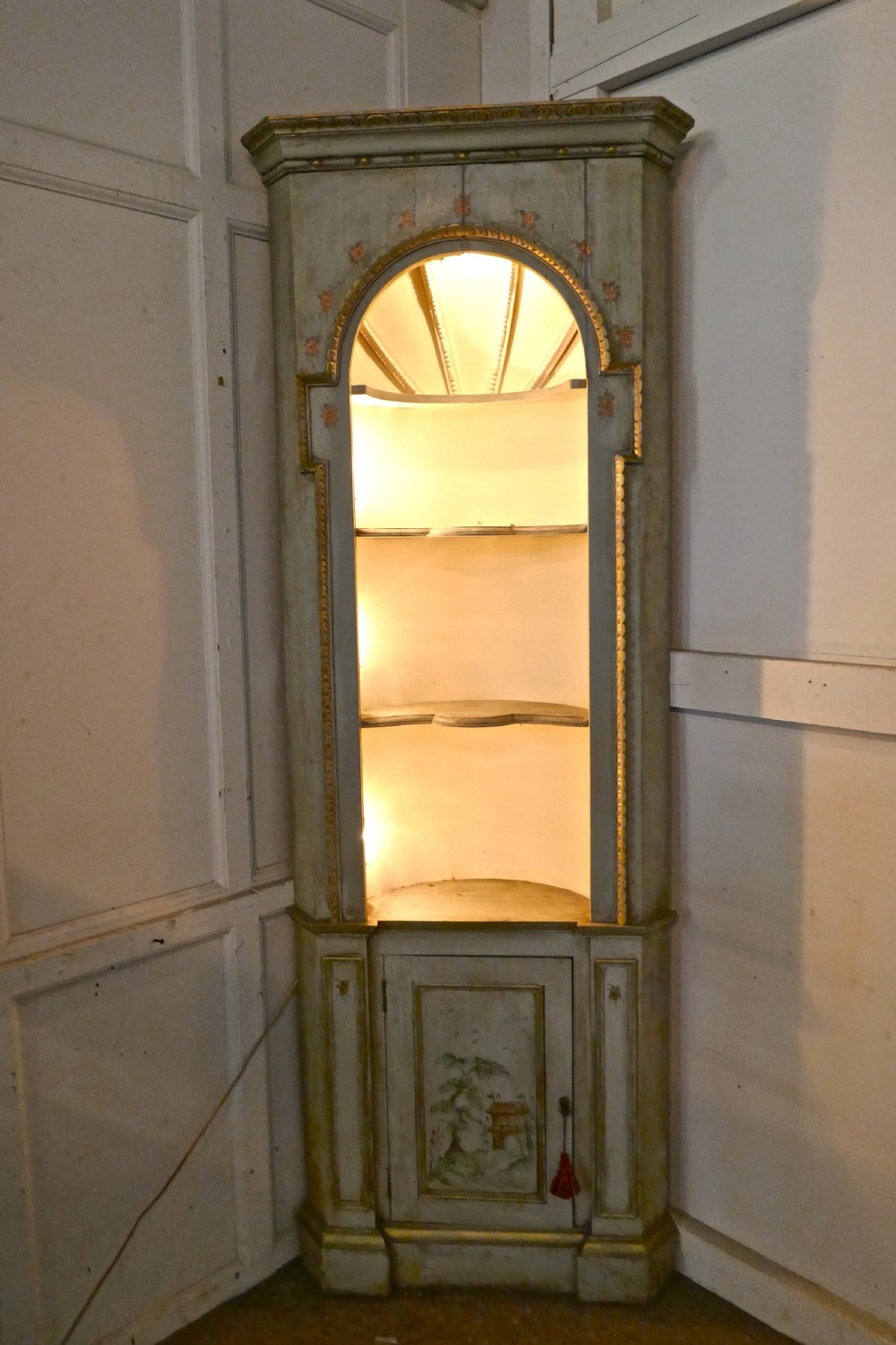 Edwardian Hand Painted Barrel Back Shelved Corner Cupboard View XI