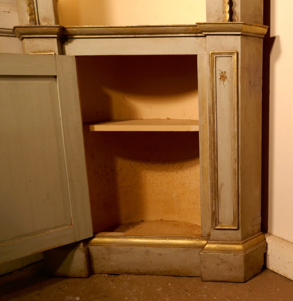 Edwardian Hand Painted Barrel Back Shelved Corner Cupboard View IV