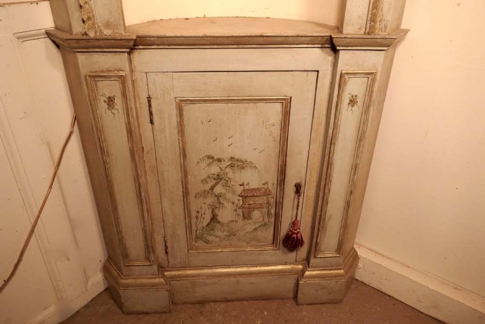 Edwardian Hand Painted Barrel Back Shelved Corner Cupboard View V