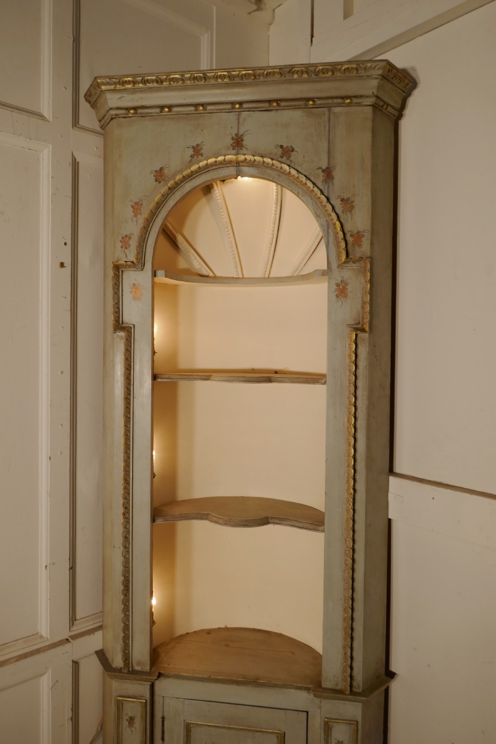 Edwardian Hand Painted Barrel Back Shelved Corner Cupboard View VIII