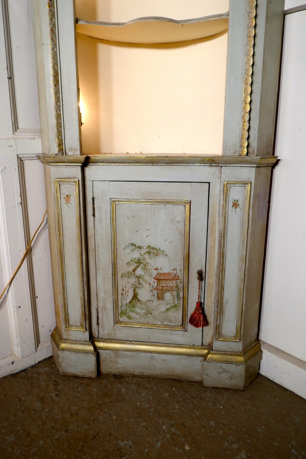Edwardian Hand Painted Barrel Back Shelved Corner Cupboard View IX