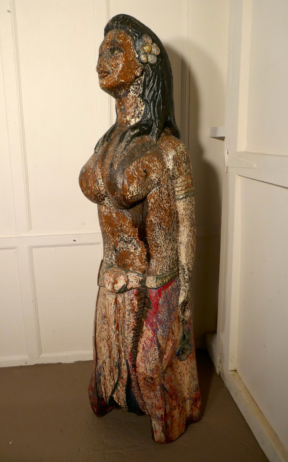 A Primitive19th Century Polynesian Ship’s Mast Head Figure, Distressed Original Paint 