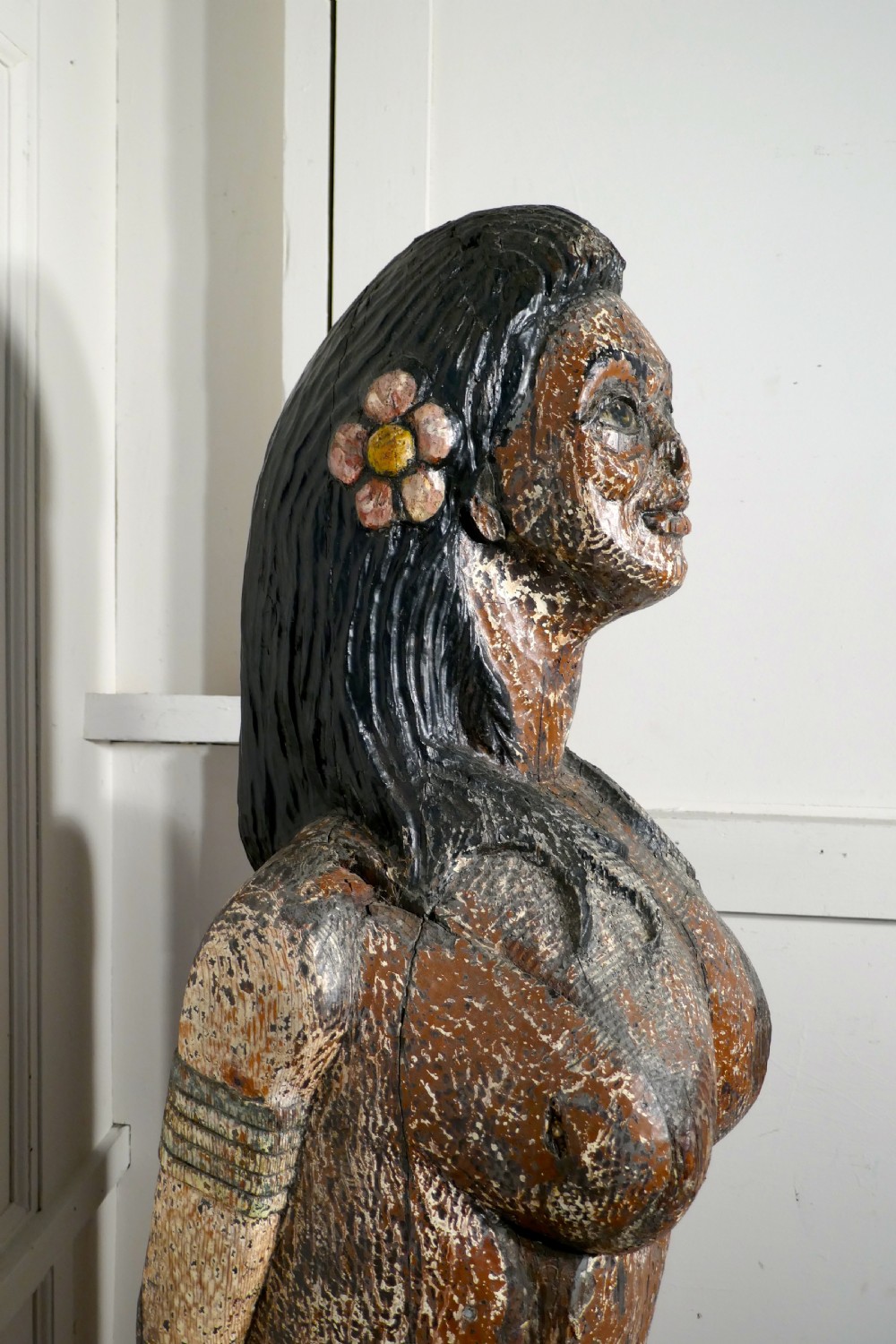 A Primitive19th Century Polynesian Ship’s Mast Head Figure, Distressed Original Paint  View V